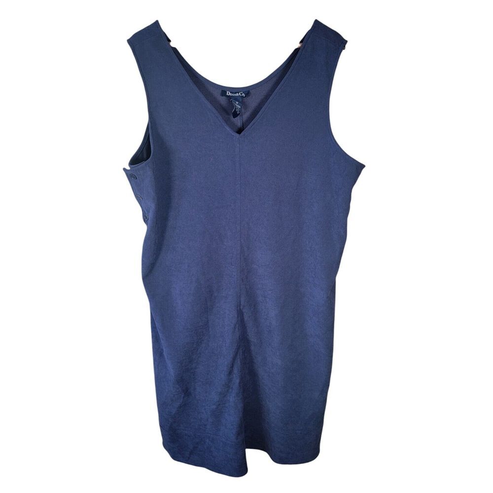 Denim Co Jumper Midi Dress Womens Plus 1X Navy Sleeveless‎ Buttons Soft